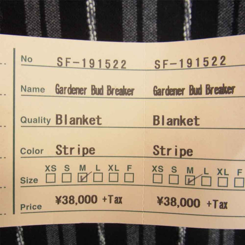 SASAFRAS ササフラス SF-191522 Gardener Bud Breaker Blanket Stripe ガーデナー バド ブレーカー ブランケット ブラック系 M【新古品】【未使用】【中古】