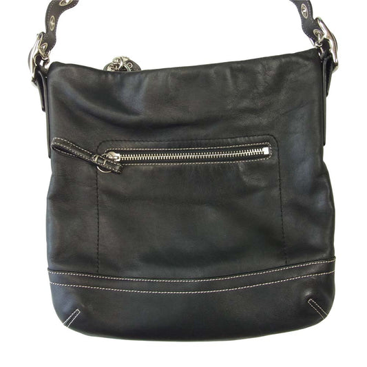 COACH コーチ F01415 レザー ショルダーバッグ  ブラック系【中古】