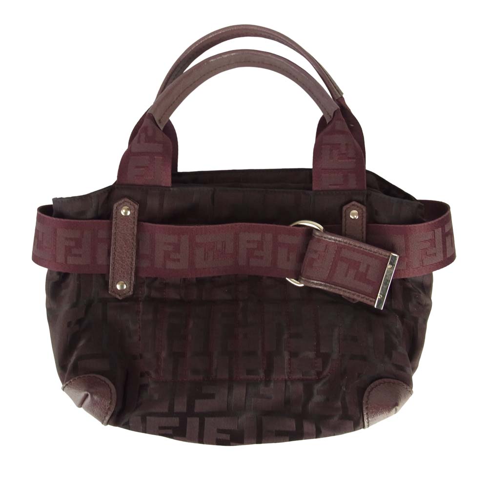 FENDI フェンディ 2384 イタリア製 ズッカ ミニ ハンドバッグ ワインレッド系【中古】