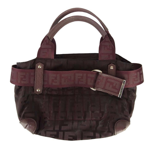 FENDI フェンディ 2384 イタリア製 ズッカ ミニ ハンドバッグ ワインレッド系【中古】