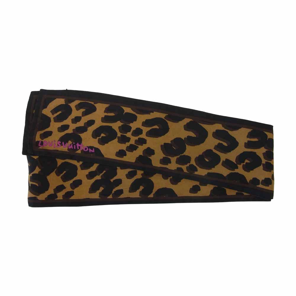 LOUIS VUITTON ルイ・ヴィトン M72394  バンドー レオパード シルク スカーフ リボン ブラウン系【中古】