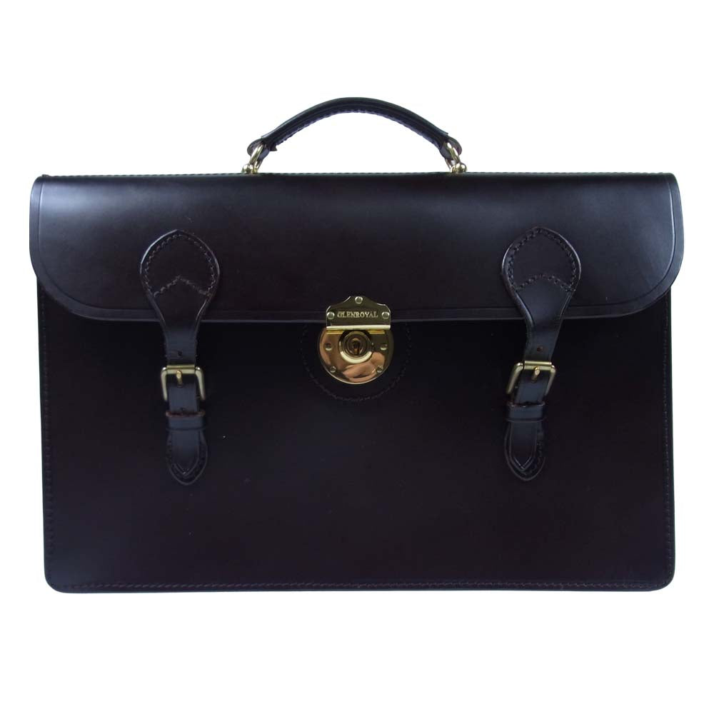 GLENROYAL グレンロイヤル プッシュロック フラップ ダレス レザー ブリーフケース ダークブラウン系【中古】