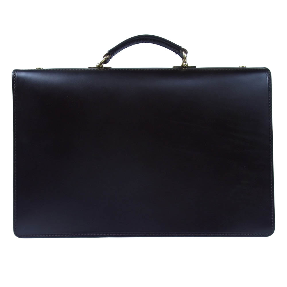 GLENROYAL グレンロイヤル プッシュロック フラップ ダレス レザー ブリーフケース ダークブラウン系【中古】
