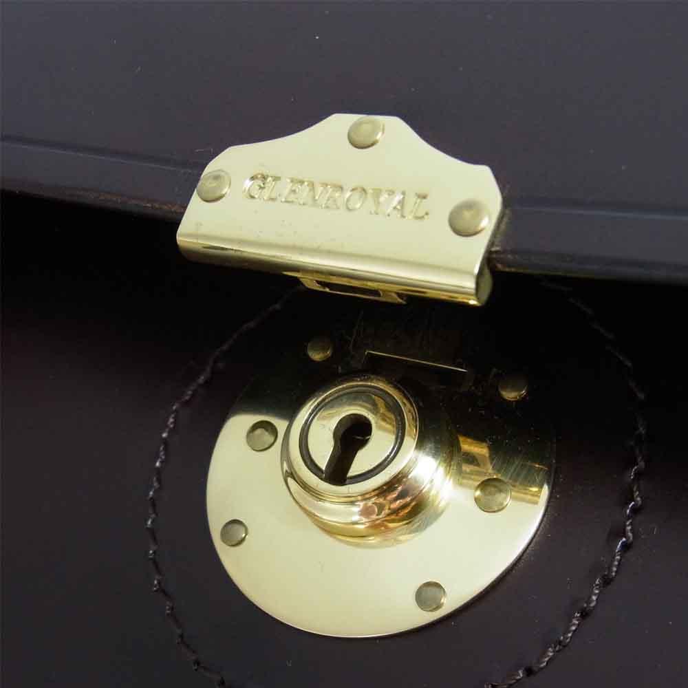 GLENROYAL グレンロイヤル プッシュロック フラップ ダレス レザー ブリーフケース ダークブラウン系【中古】