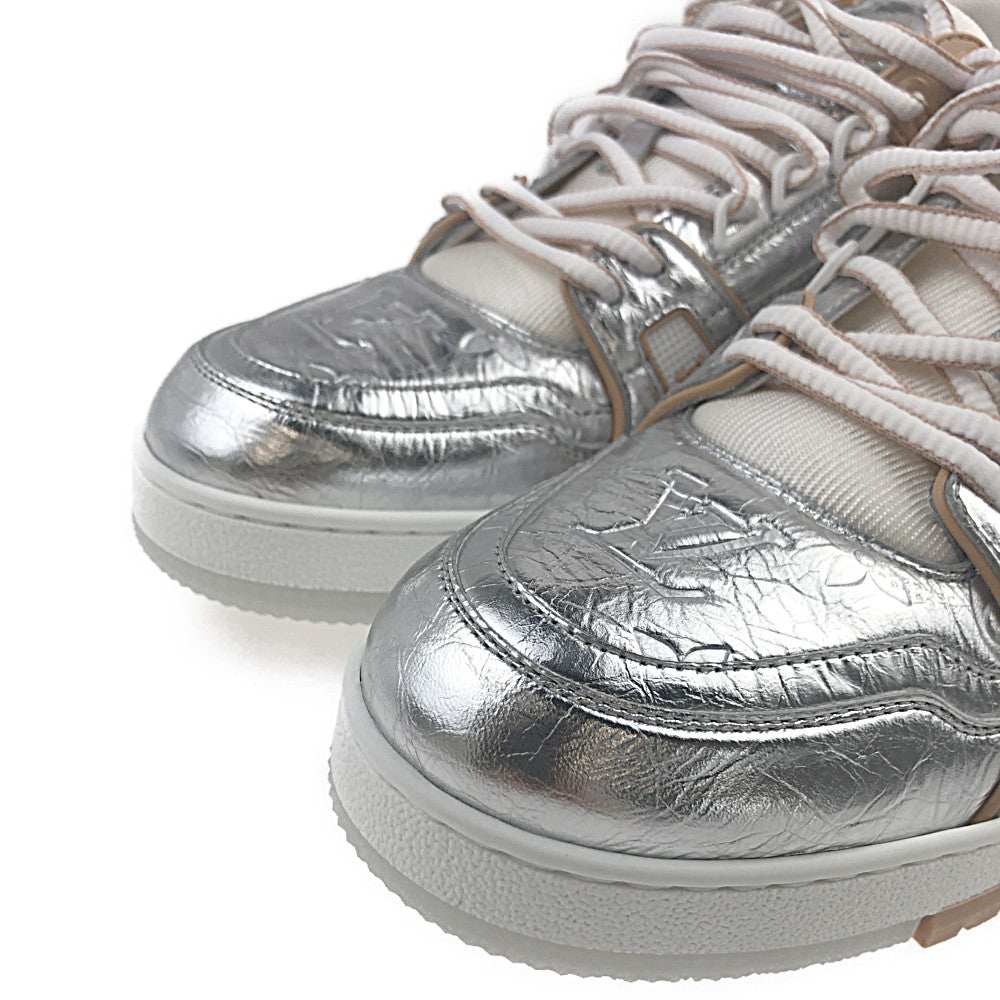 LOUIS VUITTON ルイ・ヴィトン 21AW 1A996C LV トレイナー ライン スニーカー メタリックレザー シルバー系 ライトブラウン系 8【極上美品】【中古】
