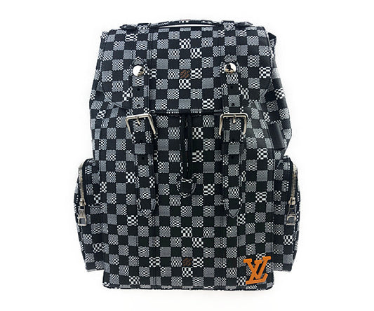 LOUIS VUITTON ルイ・ヴィトン N50039 ダミエ ディストーテッド クリストファー PM バックパック ブラック×ホワイト系【極上美品】【中古】