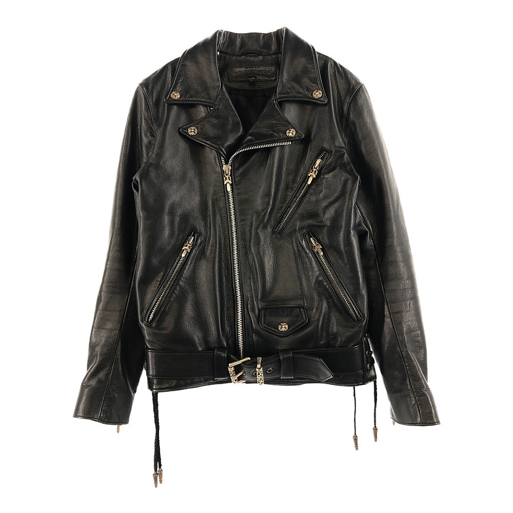 CHROME HEARTS クロムハーツ（原本有） 国内正規品 JJ DEAN JJディーン レザー ダブルライダース ジャケット ブラック系 XL【中古】