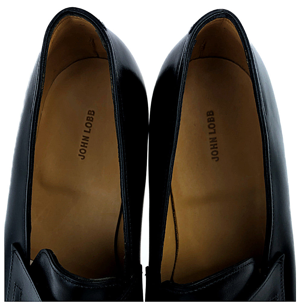 John Lobb ジョンロブ 4395 LOPEZ ロペス SINGLE LEATHER CALF M/W シングル レザーローファー UK8.5E ブラック系 8.5E【新古品】【未使用】【中古】