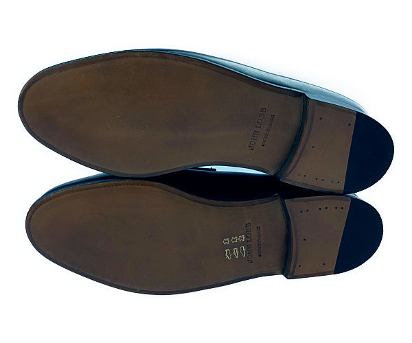 John Lobb ジョンロブ 4395 LOPEZ ロペス SINGLE LEATHER CALF M/W シングル レザーローファー UK8.5E ブラック系 8.5E【新古品】【未使用】【中古】