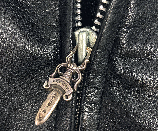 CHROME HEARTS クロムハーツ（原本無） レーシング2 ダガージップ シングル ライダース ブラック系 S【中古】