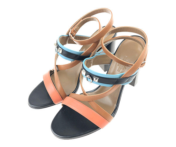 HERMES エルメス Antigone sandal アンティゴネ サンダル コリエドシアン レザー ブラック系 ブラウン系 36【極上美品】【中古】
