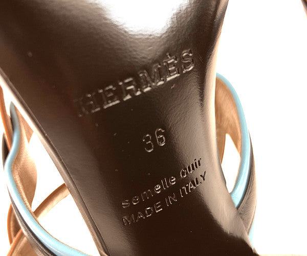 HERMES エルメス Antigone sandal アンティゴネ サンダル コリエドシアン レザー ブラック系 ブラウン系 36【極上美品】【中古】