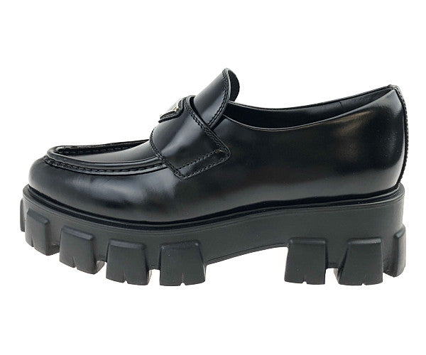 【美品】PRADA モノリス ブラッシュド ローファー 35 1/2 ブラック PRADA モノリス ブラッシュドレザー ローファー ブラック プラダ