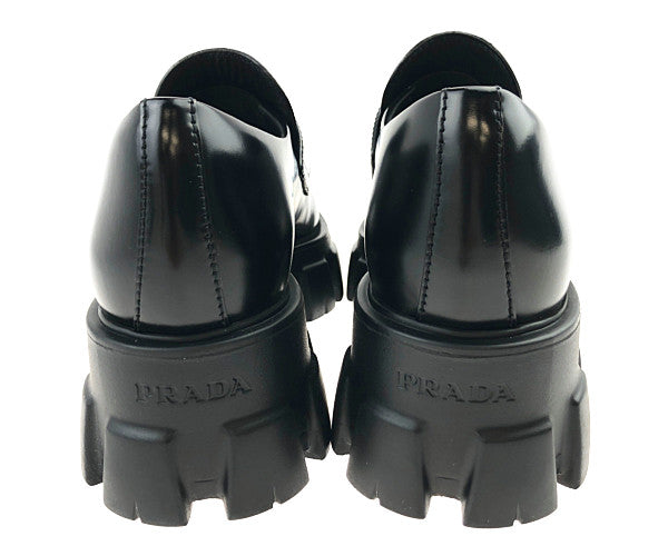 PRADA プラダ 1D663M Monolith モノリス ブラッシュド レザー ポインテッド トゥ ローファー シューズ ブラック系 37.5【極上美品】【中古】