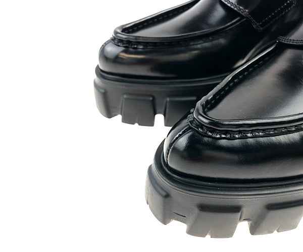 PRADA プラダ 1D663M Monolith モノリス ブラッシュド レザー ポインテッド トゥ ローファー シューズ ブラック系 37.5【極上美品】【中古】