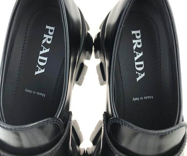 PRADA プラダ 1D663M Monolith モノリス ブラッシュド レザー ポインテッド トゥ ローファー シューズ ブラック系 37.5【極上美品】【中古】