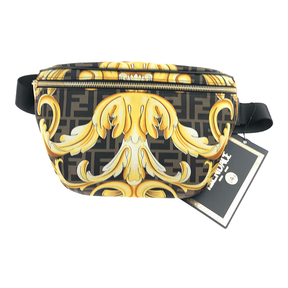 FENDI フェンディ VERSACE Fendace ゴールド バロック ベルト バッグ ブラウン系【極上美品】【中古】