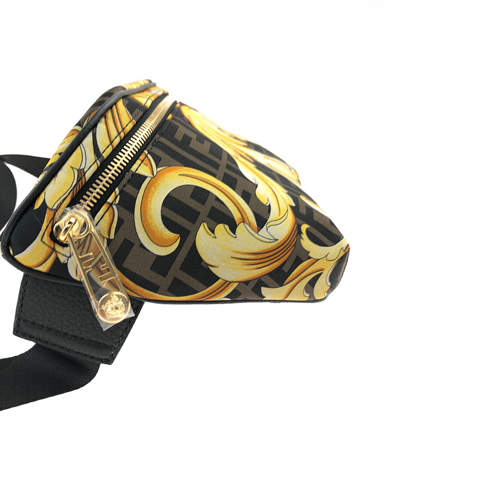 FENDI フェンディ VERSACE Fendace ゴールド バロック ベルト バッグ ブラウン系【極上美品】【中古】