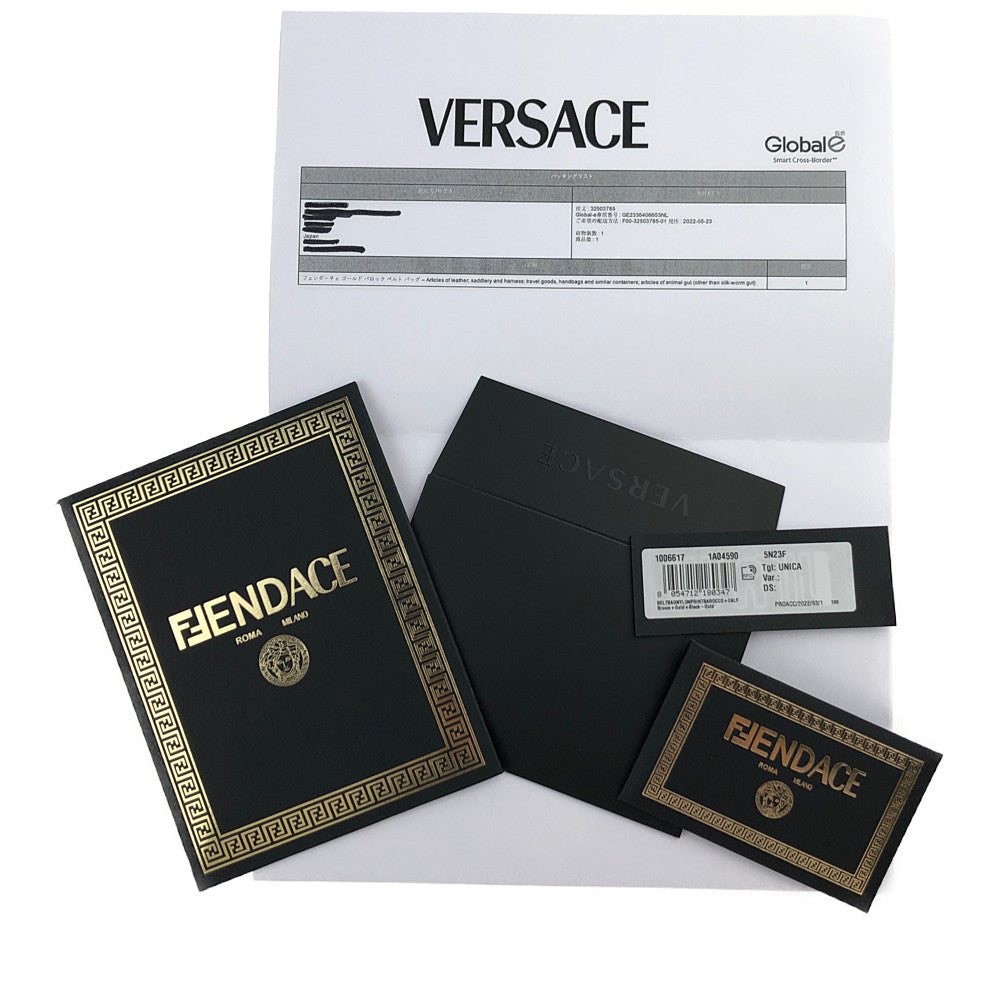 FENDI フェンディ VERSACE Fendace ゴールド バロック ベルト バッグ ブラウン系【極上美品】【中古】