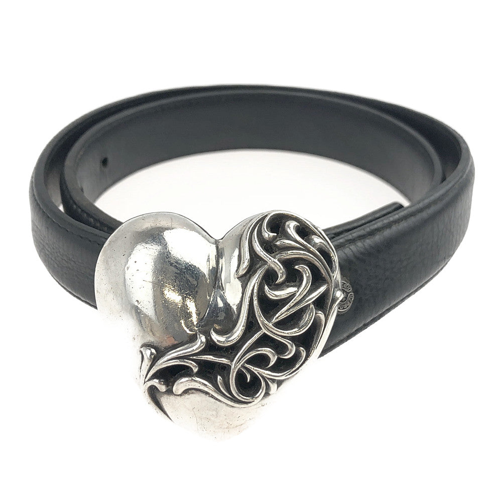 CHROME HEARTS クロムハーツ（原本無） HEART STRAP ハート バックル ナロー ベルト ブラック系【中古】