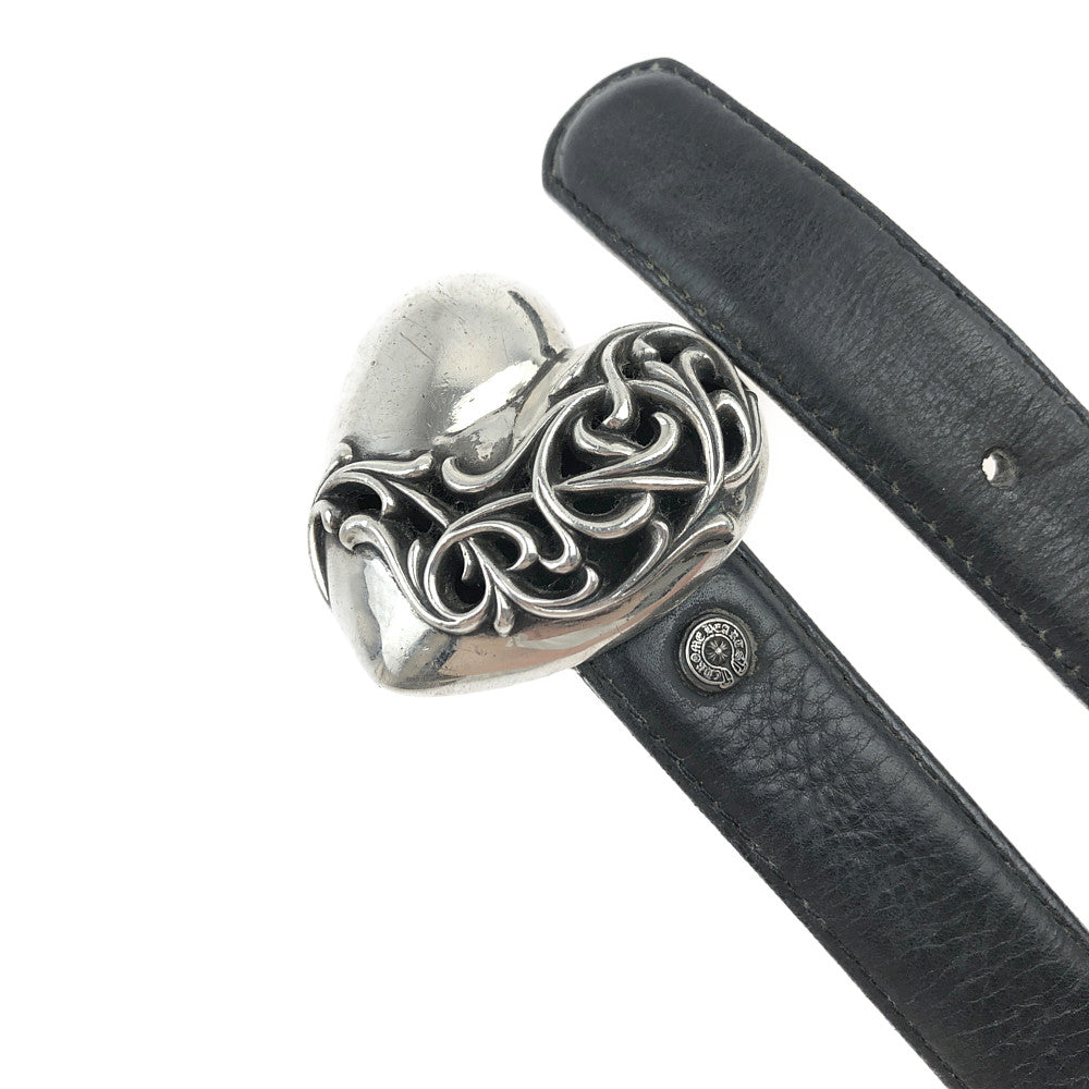 CHROME HEARTS クロムハーツ（原本無） HEART STRAP ハート バックル ナロー ベルト ブラック系【中古】
