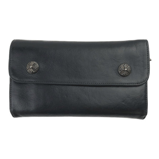 CHROME HEARTS クロムハーツ（原本無） WAVE WALLET ウェーブ クロスボールボタン レザー ウォレット ブラック系【中古】