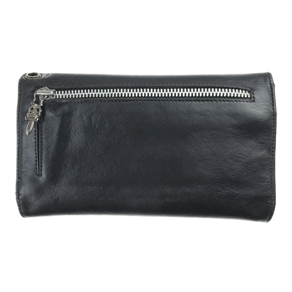 CHROME HEARTS クロムハーツ（原本無） WAVE WALLET ウェーブ クロスボールボタン レザー ウォレット ブラック系【中古】