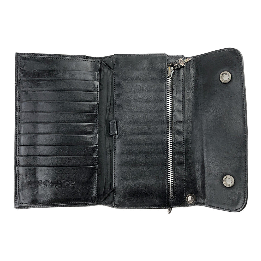 CHROME HEARTS クロムハーツ（原本無） WAVE WALLET ウェーブ クロスボールボタン レザー ウォレット ブラック系【中古】