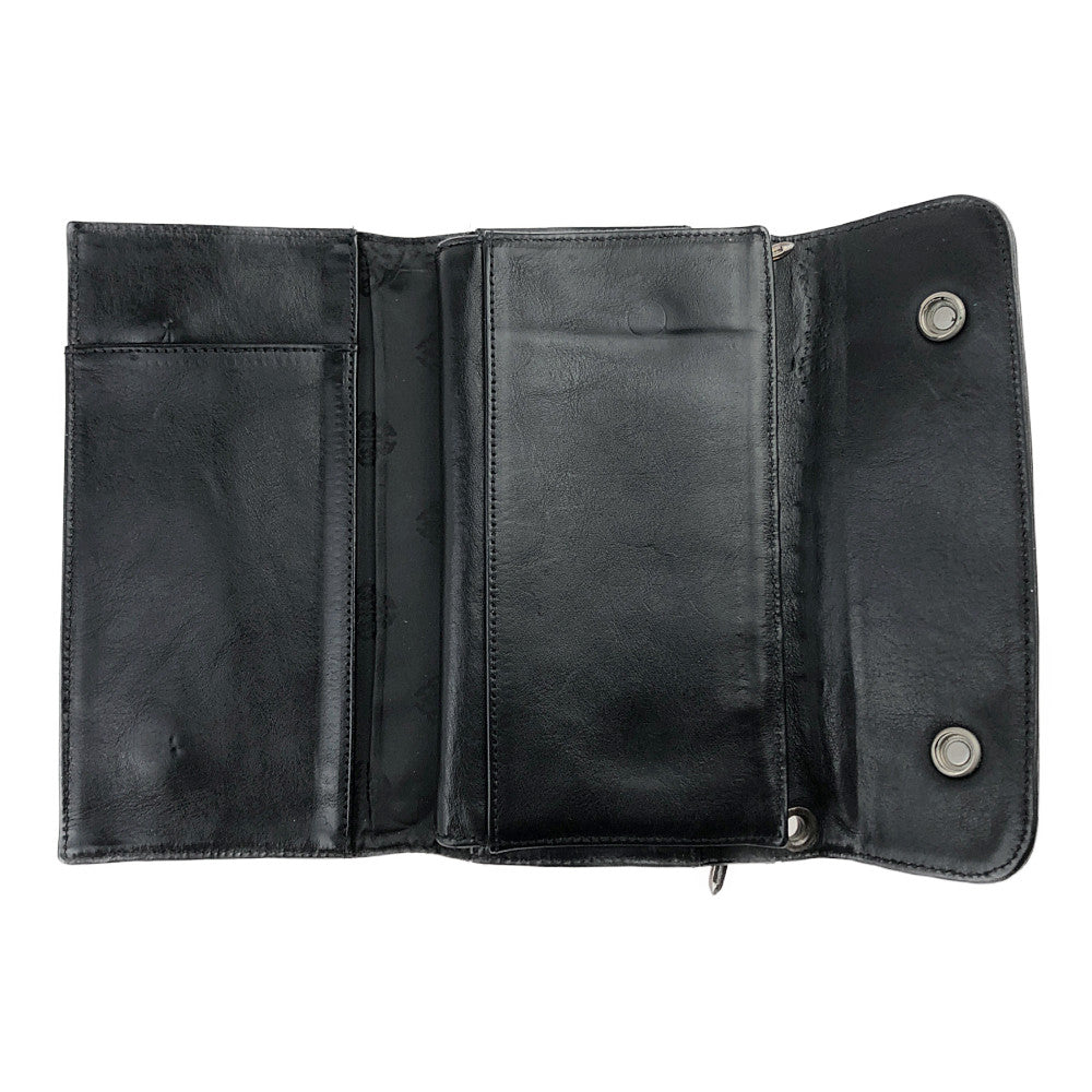 CHROME HEARTS クロムハーツ（原本無） WAVE WALLET ウェーブ クロスボールボタン レザー ウォレット ブラック系【中古】