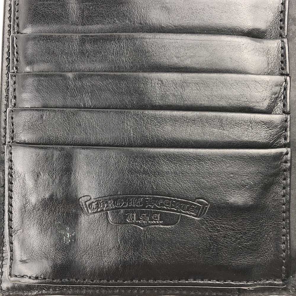 CHROME HEARTS クロムハーツ（原本無） WAVE WALLET ウェーブ クロスボールボタン レザー ウォレット ブラック系【中古】