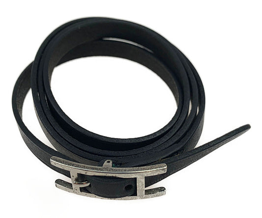 HERMES エルメス アピ3 MM レザーブレスレット シルバー金具 □D刻印 2000年製造 ブラック系【中古】