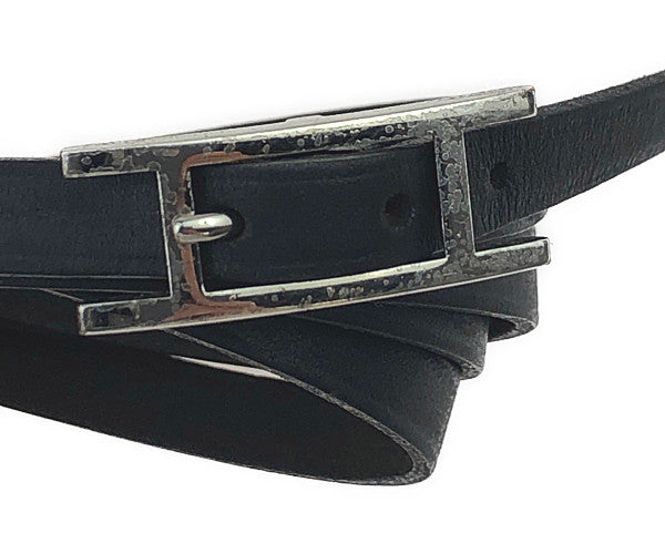 HERMES エルメス アピ3 MM レザーブレスレット シルバー金具 □D刻印 2000年製造 ブラック系【中古】