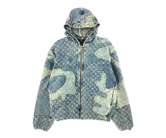 LOUIS VUITTON ルイ・ヴィトン 22SS 1A9K6B 国内正規品 NIGO モノグラム パッチワーク デニム フーディ インディゴブルー系 56【中古】