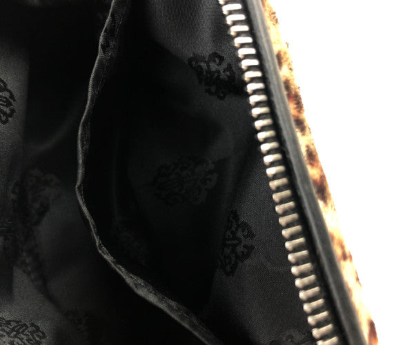 CHROME HEARTS クロムハーツ（原本無） レオパード ハラコ コスメ ポーチ CHプラスパッチ ライトブラウン系 ヒョウ柄【中古】