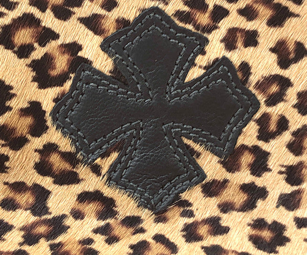 CHROME HEARTS クロムハーツ（原本無） レオパード ハラコ コスメ ポーチ CHプラスパッチ ライトブラウン系 ヒョウ柄【中古】