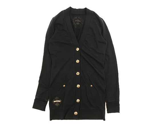 CHROME HEARTS クロムハーツ（原本無） 国内正規品 クロスボールボタン レザーパッチ カーディガン ブラック系 S【中古】