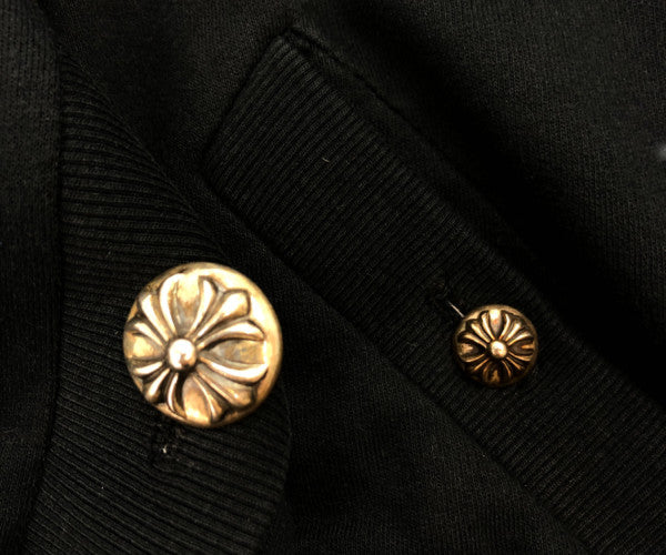 CHROME HEARTS クロムハーツ（原本無） 国内正規品 クロスボールボタン レザーパッチ カーディガン ブラック系 S【中古】