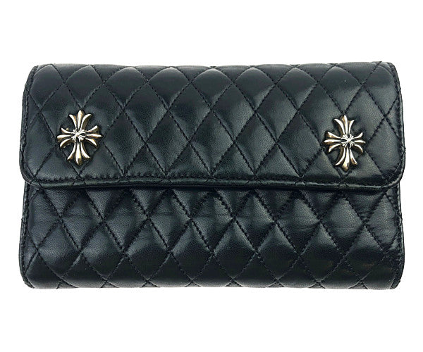 CHROME HEARTS クロムハーツ（原本無） WAVE4 QLT 3SNP #4 キルティング ウェーブ レザー ウォレット ブラック系【中古】