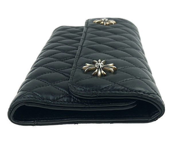 CHROME HEARTS クロムハーツ（原本無） WAVE4 QLT 3SNP #4 キルティング ウェーブ レザー ウォレット ブラック系【中古】