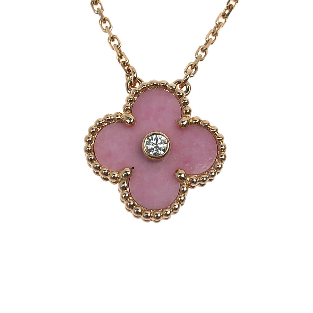 Van Cleef & Arpels ヴァンクリーフ＆アーペル ヴィンテージアルハンブラ ホリデーコレクション セーブル焼 1Pダイヤ ネックレス ゴールド系 ピンク系【極上美品】【中古】