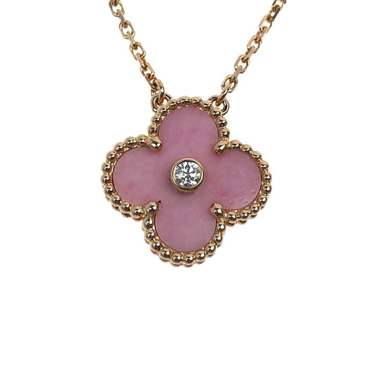 Van Cleef & Arpels ヴァンクリーフ＆アーペル ヴィンテージアルハンブラ ホリデーコレクション セーブル焼 1Pダイヤ ネックレス ゴールド系 ピンク系【極上美品】【中古】