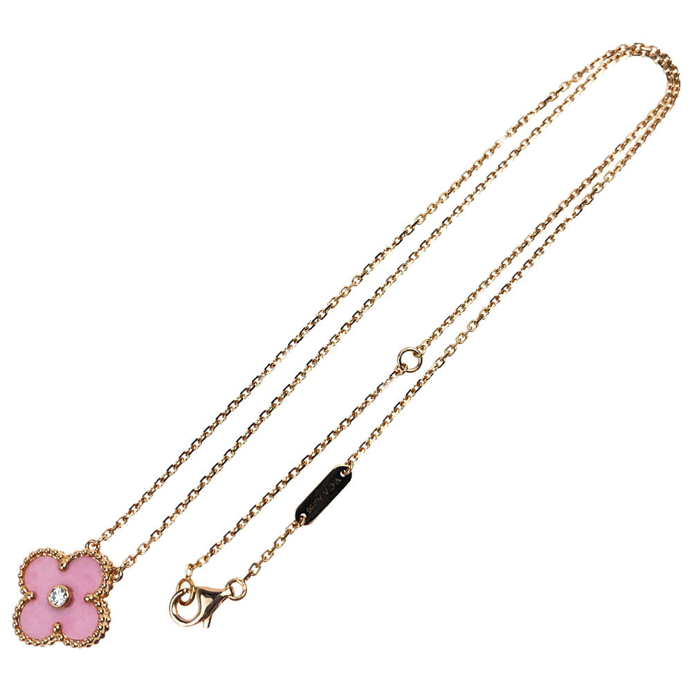 Van Cleef & Arpels ヴァンクリーフ＆アーペル ヴィンテージアルハンブラ ホリデーコレクション セーブル焼 1Pダイヤ ネックレス ゴールド系 ピンク系【極上美品】【中古】