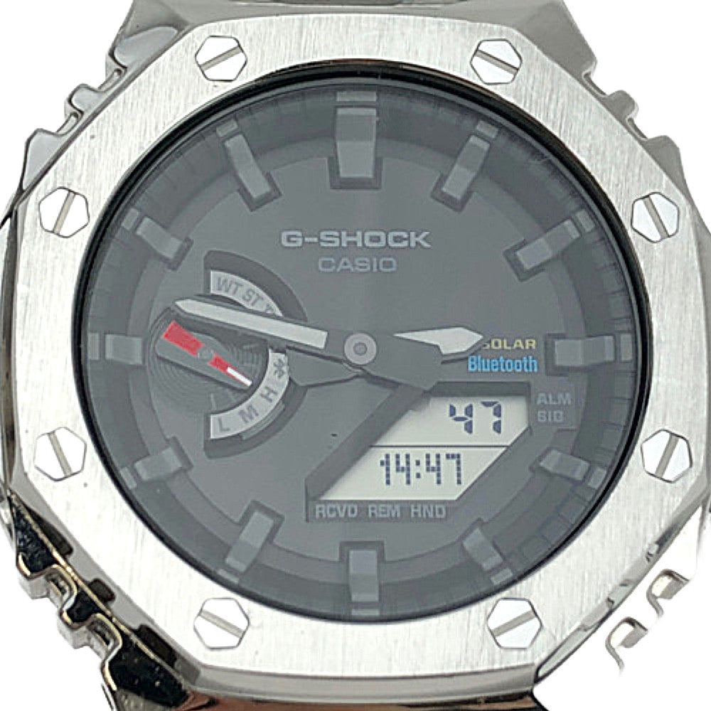 G-SHOCK ジーショック GA-B2100-1AJF 社外品ベゼル付き 社外品ベルト付き カスタム シルバー系【中古】