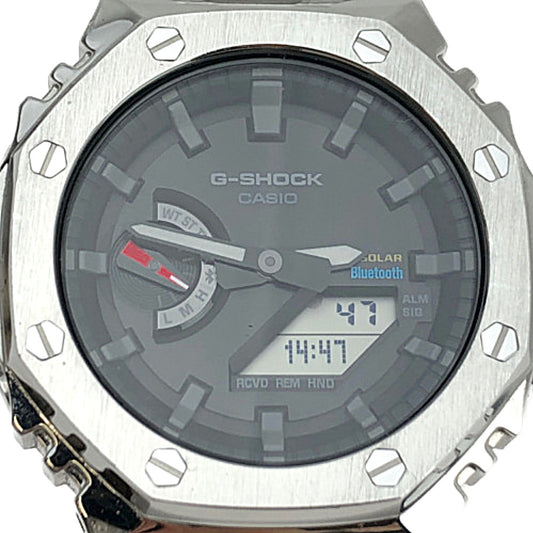 G-SHOCK ジーショック GA-B2100-1AJF 社外品ベゼル付き 社外品ベルト付き カスタム シルバー系【中古】