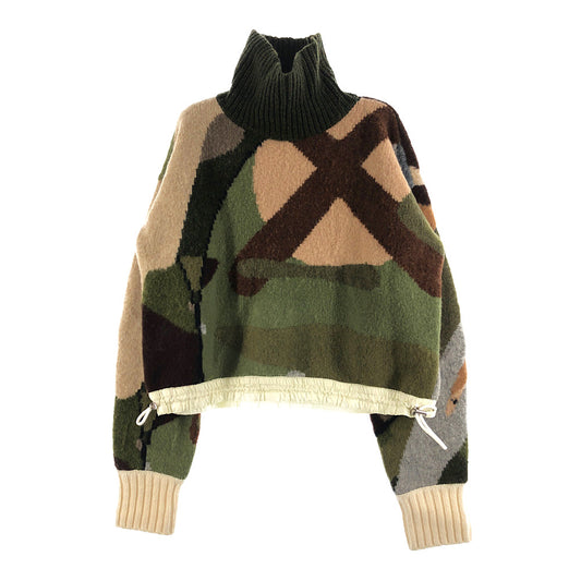 Sacai サカイ × KAWS カウズ 21AW 21-05688 Jacquard Knit Pullover ジャガード ニット プルオーバー カーキ系 1【中古】