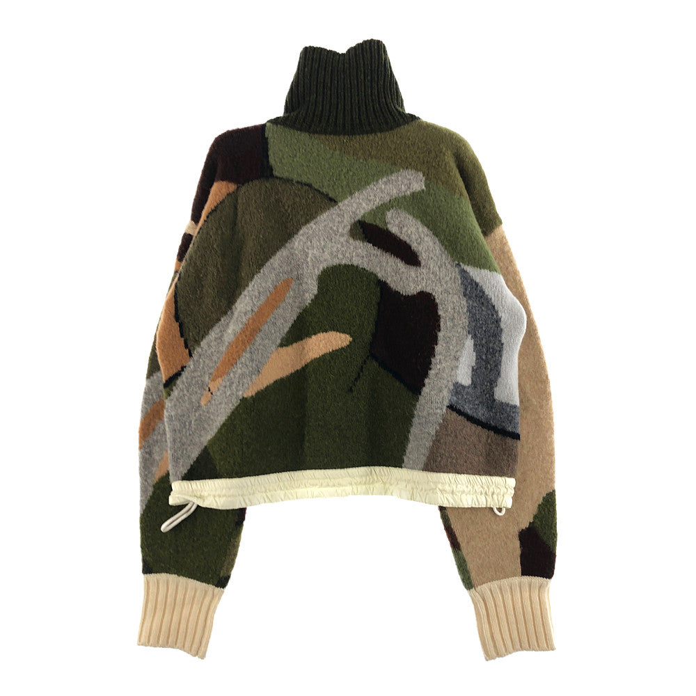 Sacai サカイ × KAWS カウズ 21AW 21-05688 Jacquard Knit Pullover ジャガード ニット プルオーバー カーキ系 1【中古】
