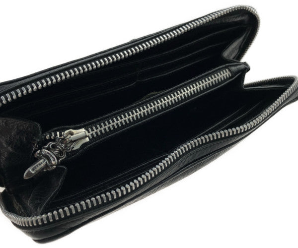 CHROME HEARTS クロムハーツ（原本無） REC F ZIP 3 セメタリークロス ラウンドジップ  レザー ウォレット　 ブラック系【中古】