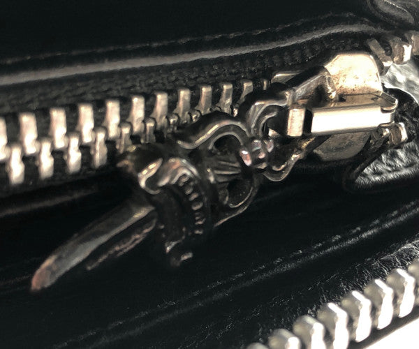 CHROME HEARTS クロムハーツ（原本無） REC F ZIP 3 セメタリークロス ラウンドジップ  レザー ウォレット　 ブラック系【中古】