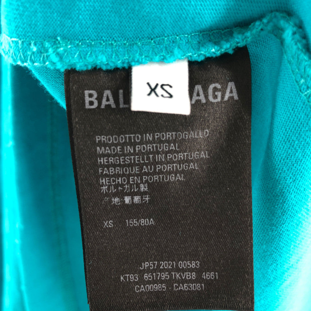 BALENCIAGA バレンシアガ 21SS 651795 TKVB8 国内正規品 Caps Destroyed Flatground Tee デストロイ加工 ロゴ クルーネック Tシャツ ターコイズブルー系 XS【美品】【中古】