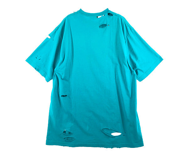 BALENCIAGA バレンシアガ 21SS 651795 TKVB8 国内正規品 Caps Destroyed Flatground Tee デストロイ加工 ロゴ クルーネック Tシャツ ターコイズブルー系 XS【美品】【中古】